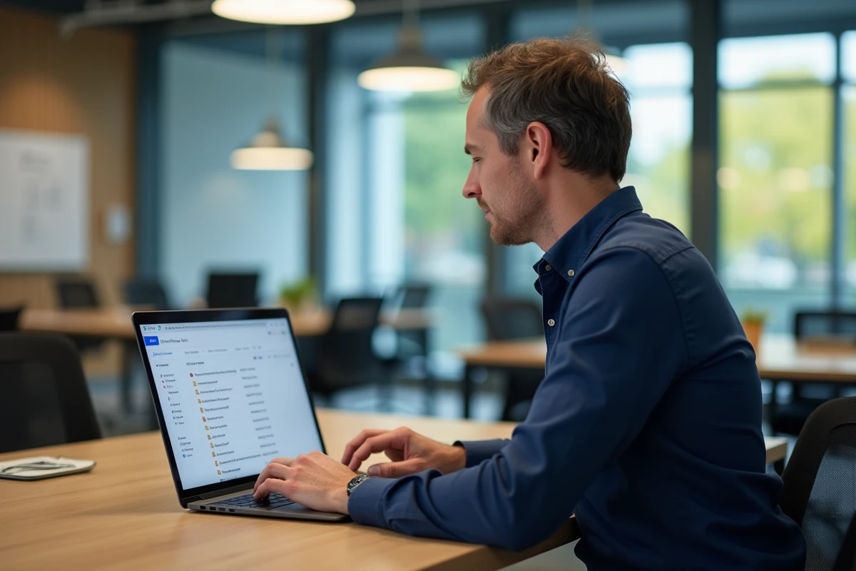 Chercheur organisant ses dossiers et filtres dans le client mail Zimbra d'AgroParisTech sur un laptop