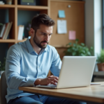 Jeune homme développeur web analysant du code sur son ordinateur