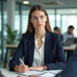 Jeune femme en entretien professionnel pour une alternance TSRS dans un bureau moderne