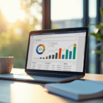 Espace de travail moderne avec un ordinateur affichant des analyses SEO