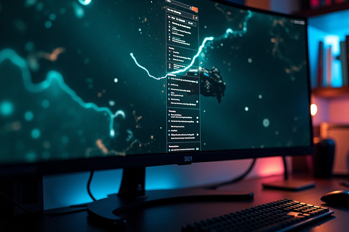Écran ultrawide 21/9 affichant le menu de réglage de résolution 1080p étendu dans Eve Online 2