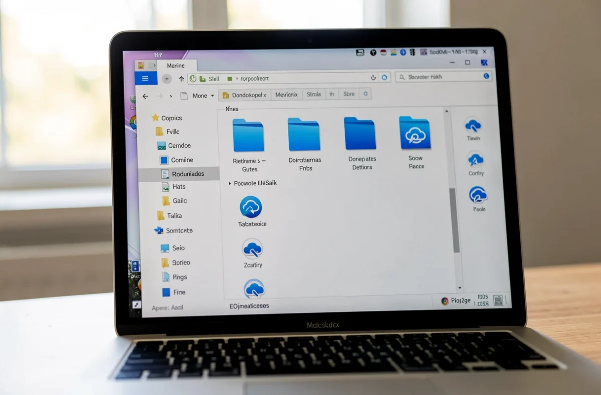 Explorateur de fichiers avec des dossiers et des icônes de nuage