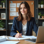 Femme concentrée travaillant sur son ordinateur dans un bureau créatif