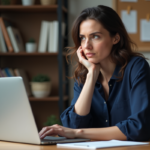 Femme concentrée dans son bureau moderne avec ordinateur