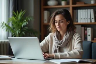 Femme d'âge moyen au bureau avec erreur webmail
