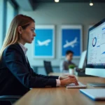 Femme d affaires concentrée sur son ordinateur en milieu professionnel