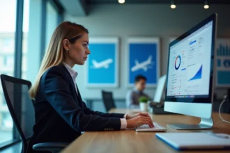 Femme d affaires concentrée sur son ordinateur en milieu professionnel