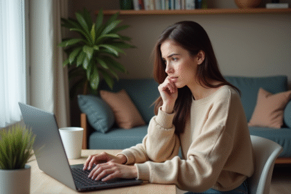 Jeune femme au bureau en train de taper sur son ordinateur portable