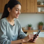 Femme utilisant WhatsApp sur smartphone pour mettre du texte en italique avec des raccourcis clavier cachés