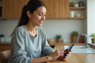 Femme utilisant WhatsApp sur smartphone pour mettre du texte en italique avec des raccourcis clavier cachés