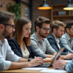 Groupe d'adultes divers en réunion de travail moderne