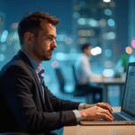 Homme d affaires concentré travaillant sur son ordinateur en bureau