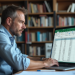 Homme d'âge moyen au bureau regardant un fichier Excel