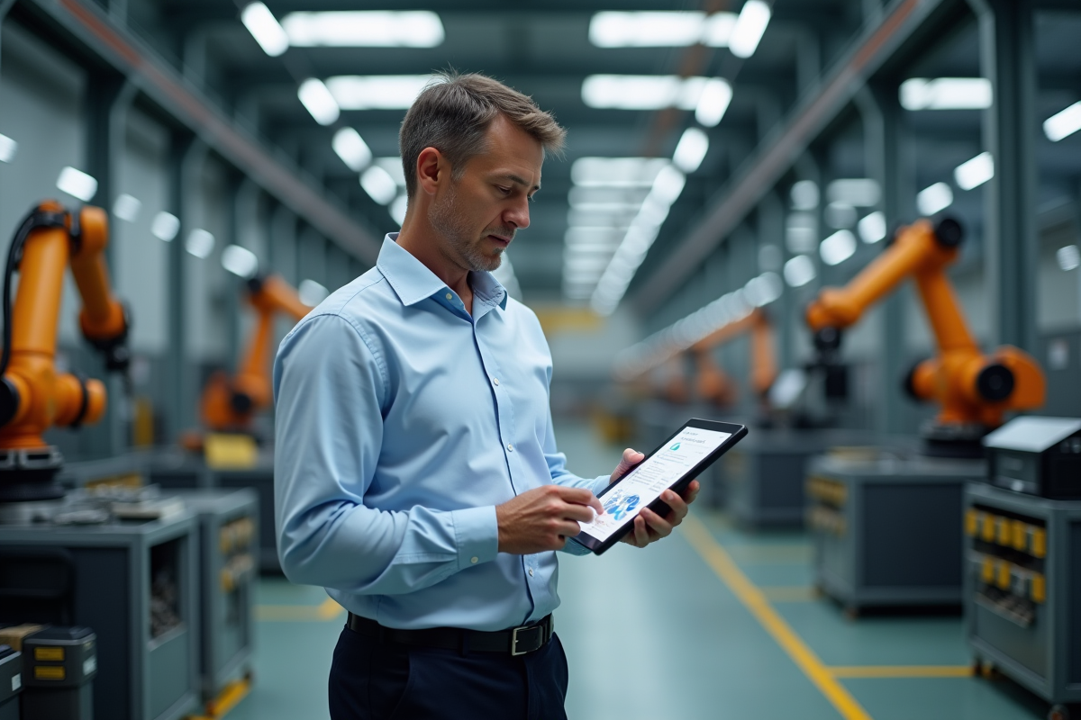 Homme d affaires dans un espace industriel hightech