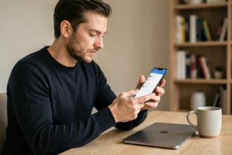 Homme tenant un Samsung Galaxy S25 Ultra et consultant les options de stockage de l'appareil