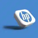 a white hp logo on a blue background