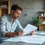 Jeune architecte étudiant des diagrammes architecturaux modernes