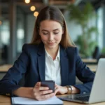 Jeune femme professionnelle utilisant son smartphone au bureau
