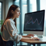 Jeune femme entrepreneure analysant un graphique en bureau