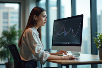 Jeune femme entrepreneure analysant un graphique en bureau