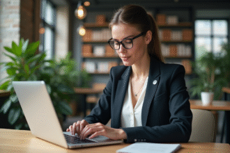 Jeune femme professionnelle analysant des données sur un ordinateur