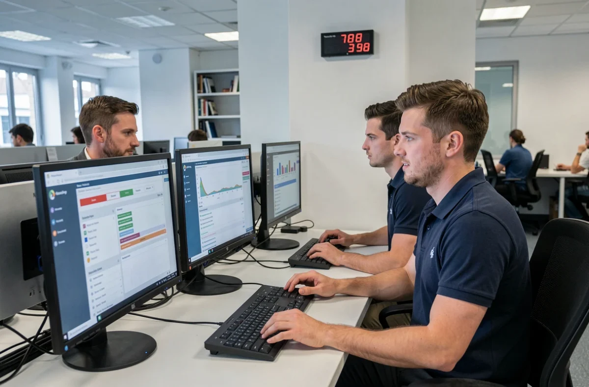 Équipe de MCS Informatique au poste de support IT dans leurs bureaux à Wittenheim