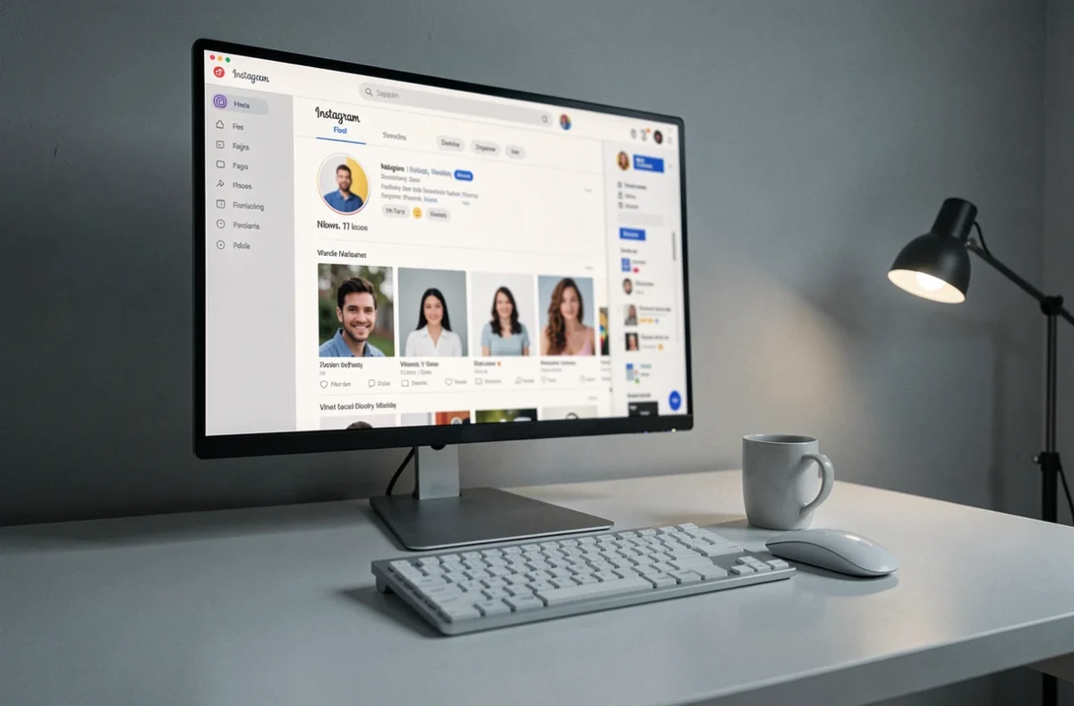 Écran d'ordinateur de bureau affichant un outil en ligne pour visionner des stories Instagram de façon anonyme sans application