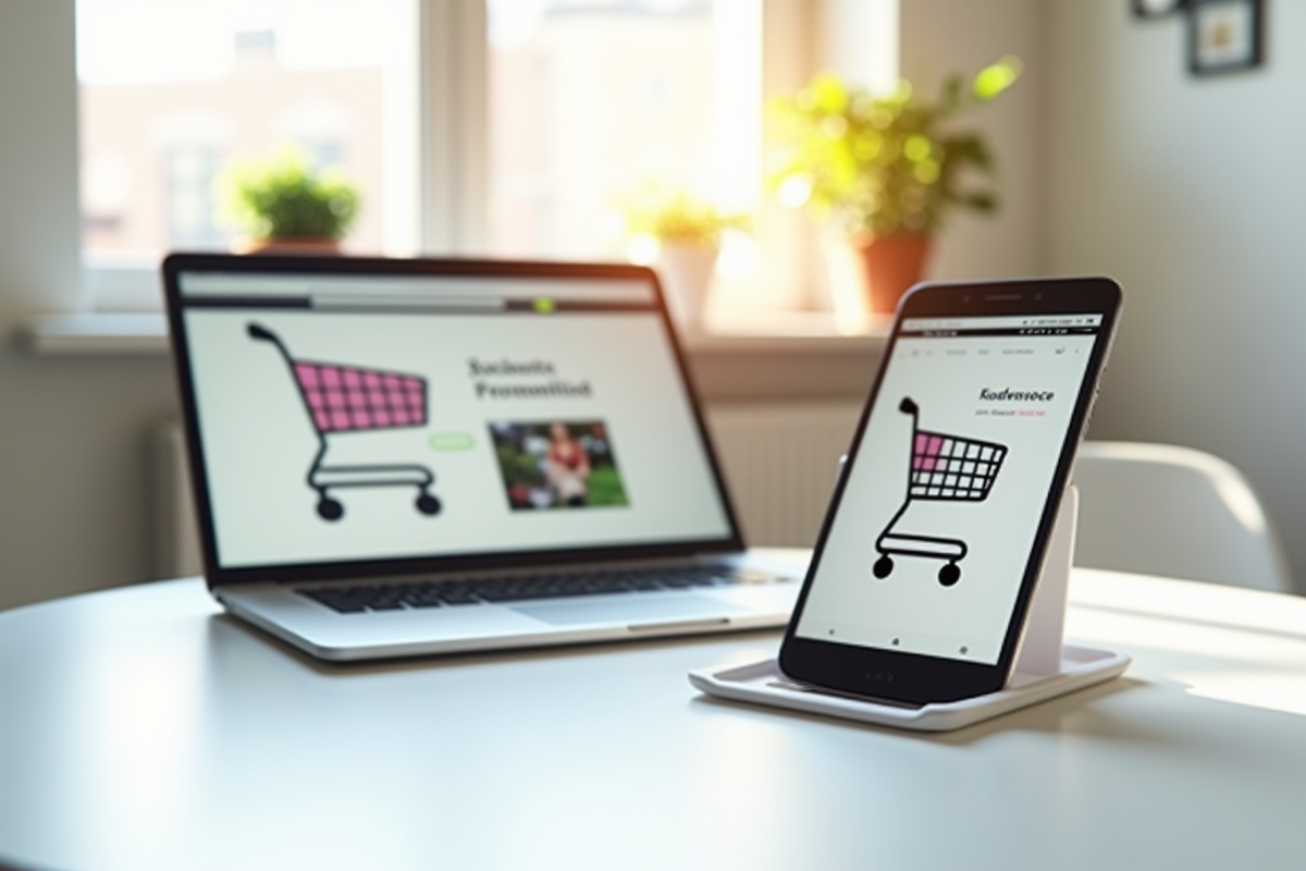 Laptop et smartphone modernes montrant des pages d