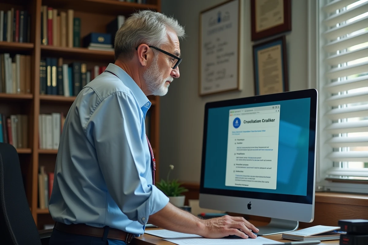 Professeur universitaire vérifiant les instructions de réinitialisation de mot de passe sur le webmail de Grenoble