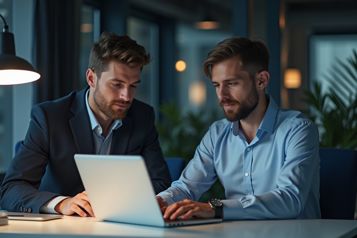 Professionnel en informatique aidant un étudiant avec un ordinateur portable