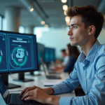 Jeune homme IT au bureau avec certificats TLS