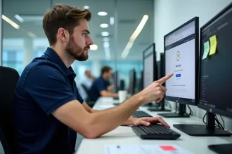 Technicien informatique universitaire analysant une erreur de connexion sur un webmail académique
