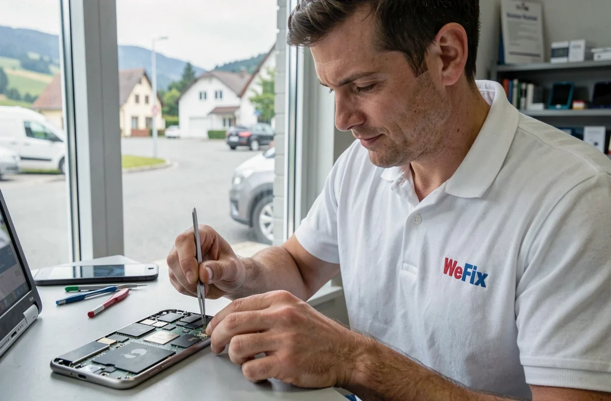 Technicien WeFix réparant un smartphone près de Colmar à Houssen